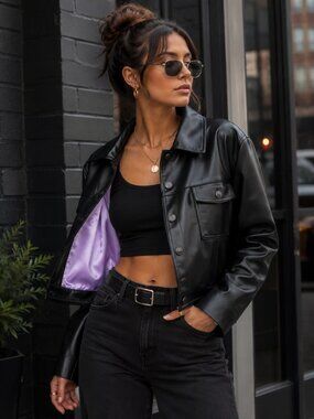 RAMPAGE Black Vegan Leather Jean Jacket - Large - NEW